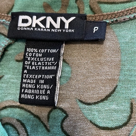 DKNY Green and Brown Cotton Ruched Asymmetrical Cap Sleeved Top, size P - Picture 3 of 4